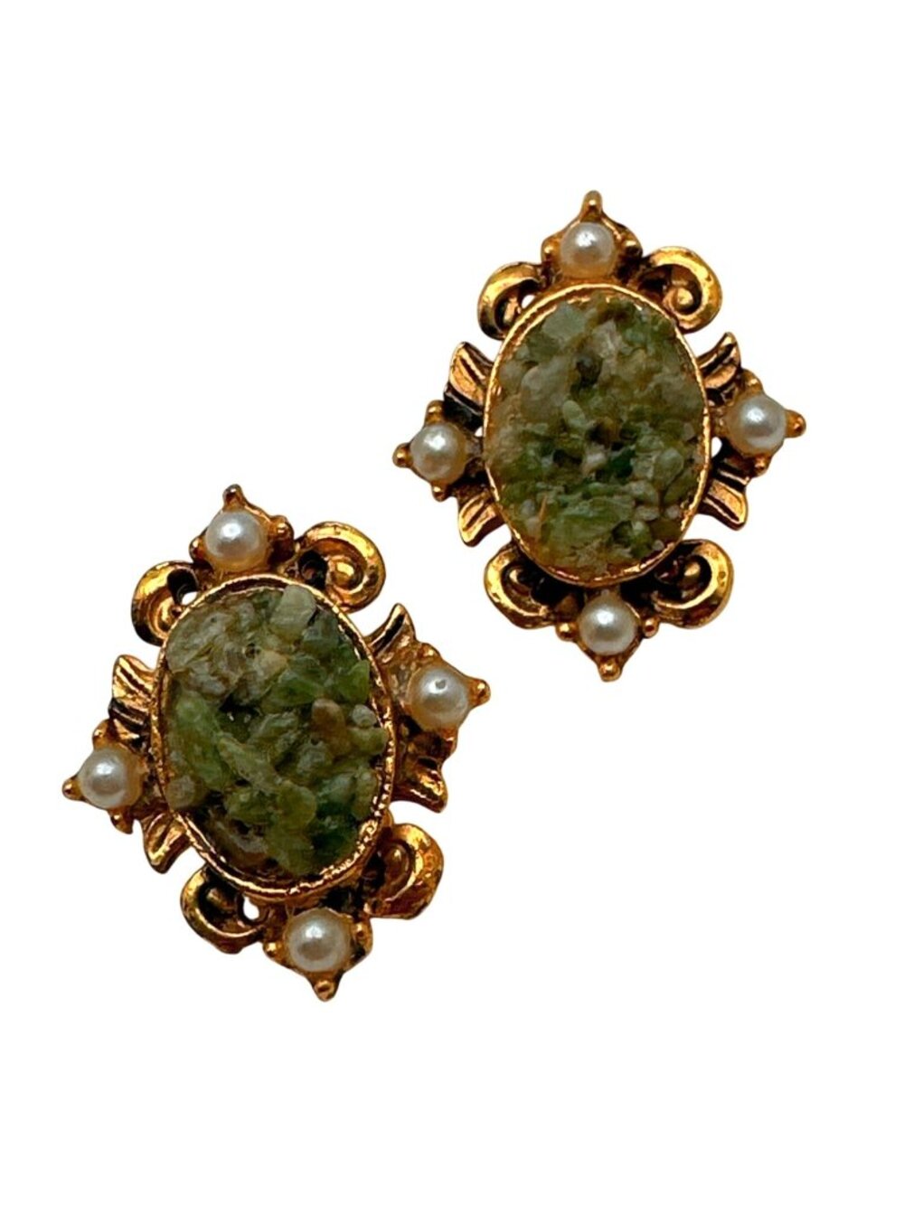Green Aventurine Cluster Earrings Ornate Cottage Timeless Retro Elegance Granny